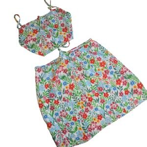 Sky to Moon 2 Piece Set Womens S White Floral Crop Top Mini Skirt Summer Co-ord
